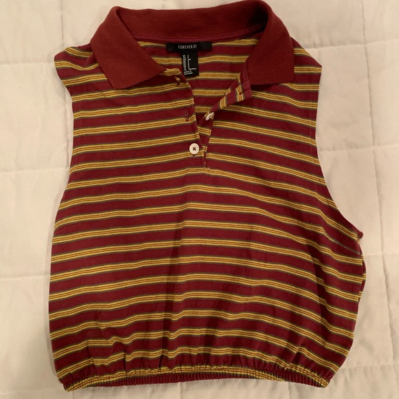 Collared Striped Crop Top - Picture 3 of 4